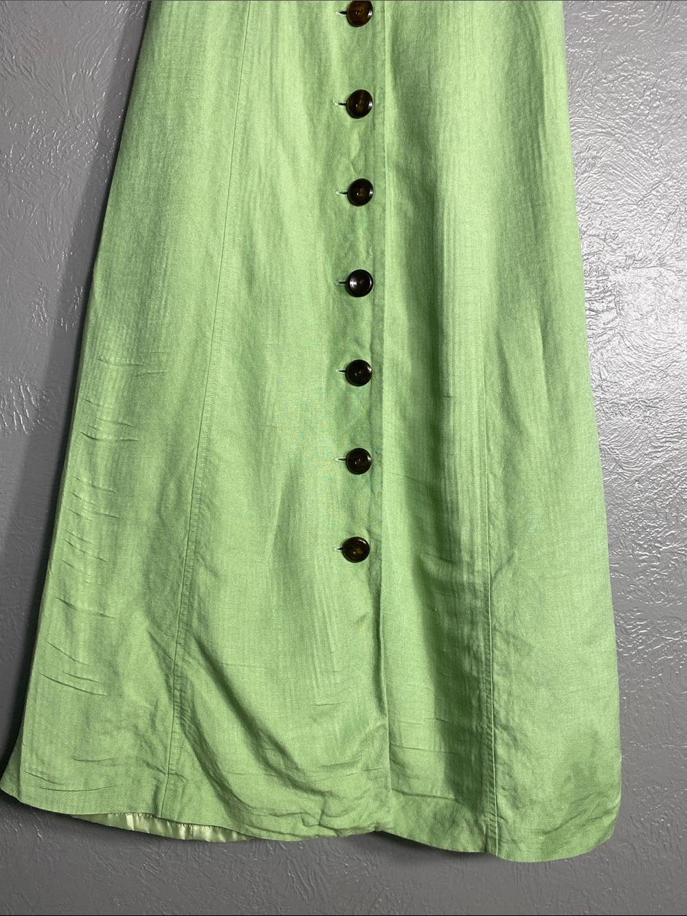 Coldwater Creek Linen Blend Dress P8 Pistachio Green Button Front Fit Flare Midi - Picture 4 of 11